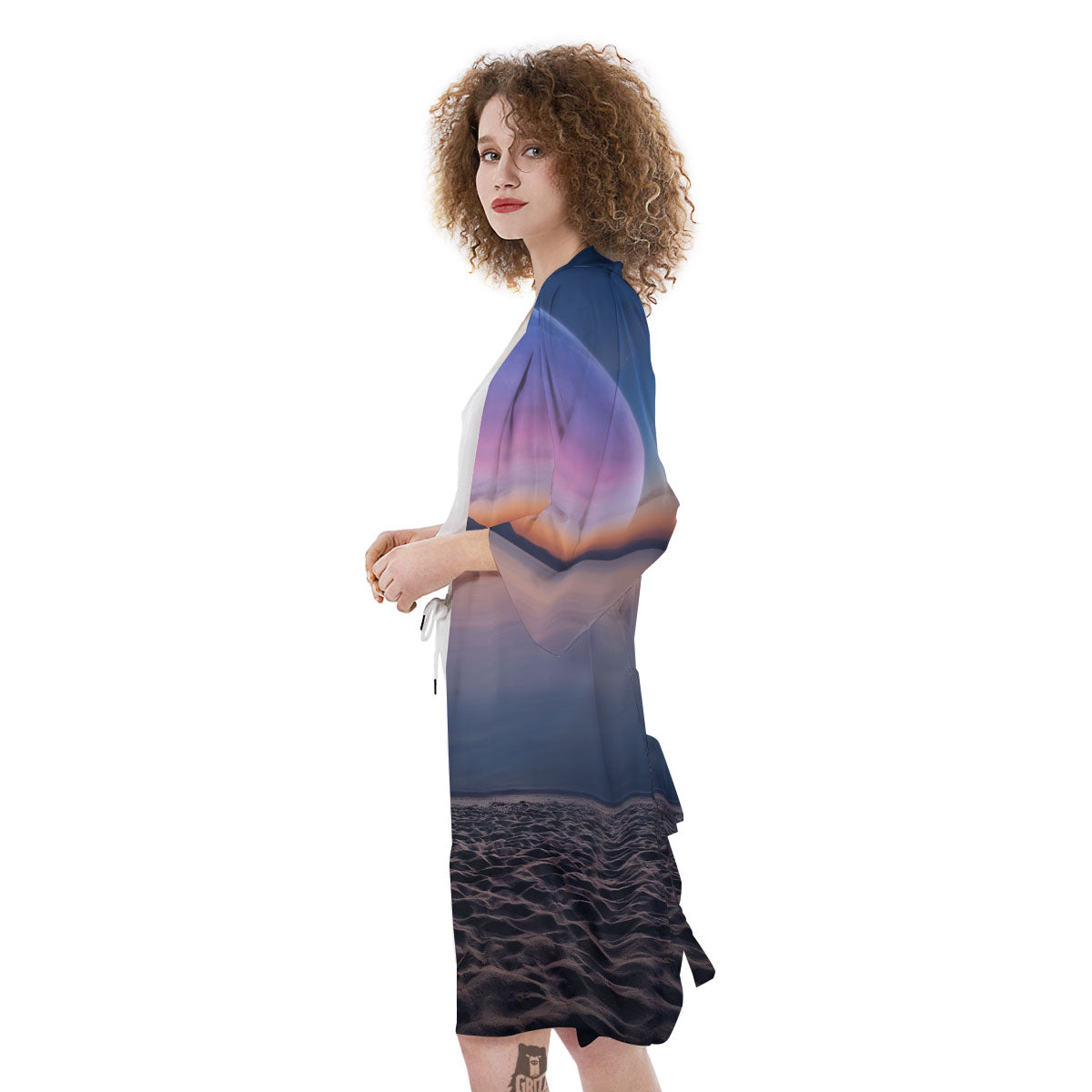 Moon And Beach Print Kimono-grizzshop