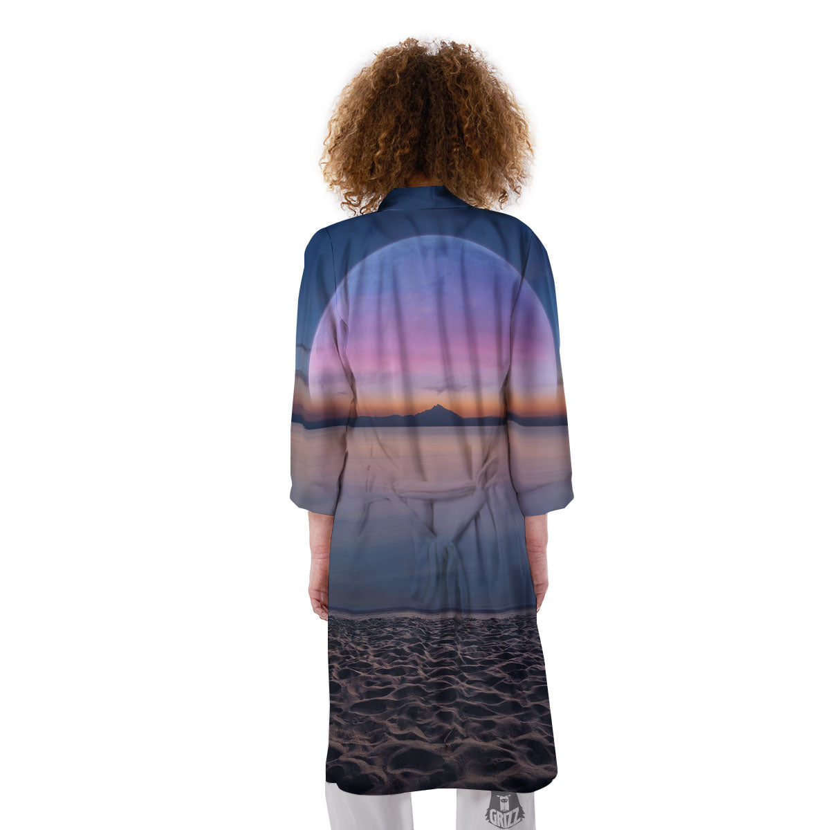 Moon And Beach Print Kimono-grizzshop