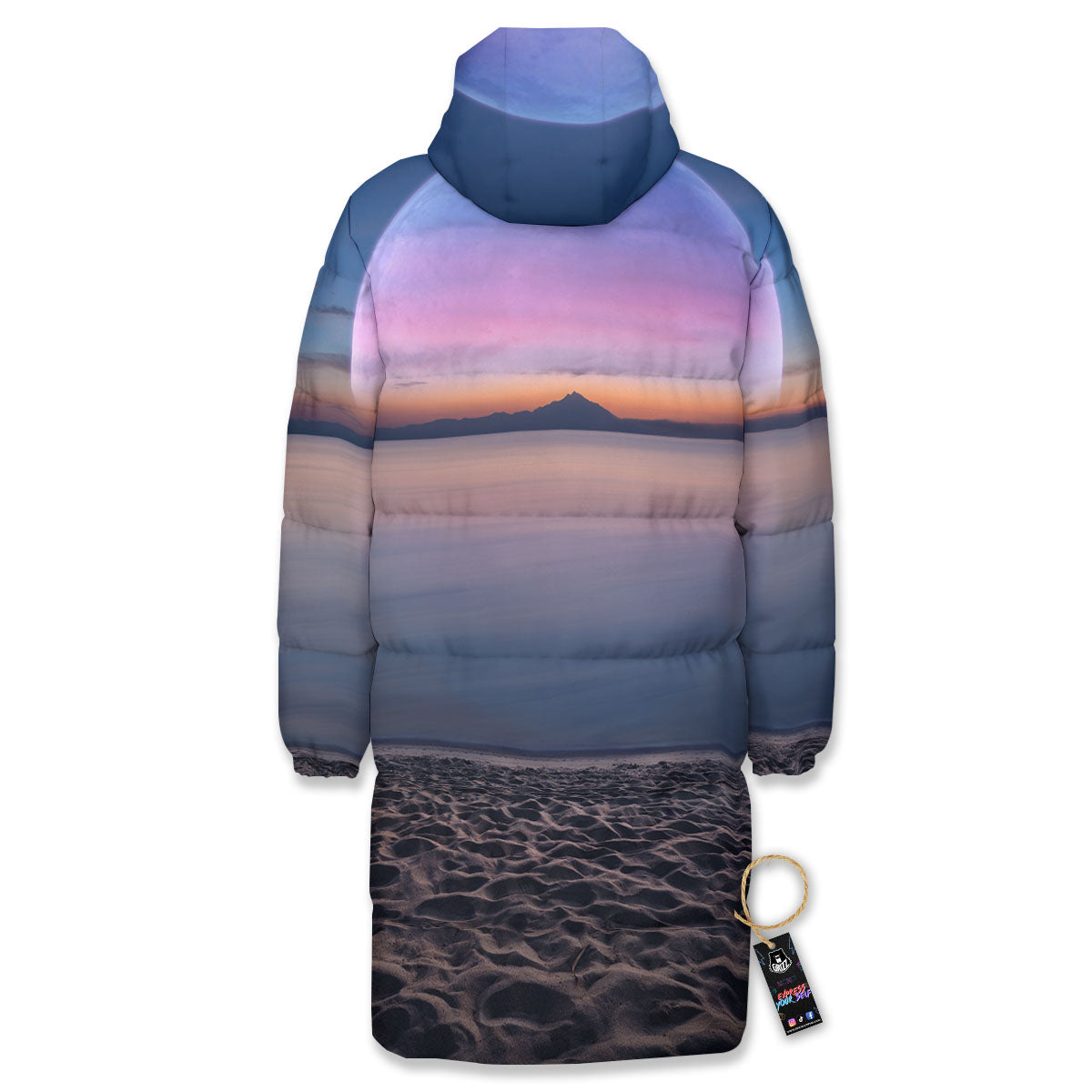Moon And Beach Print Long Down Jacket-grizzshop