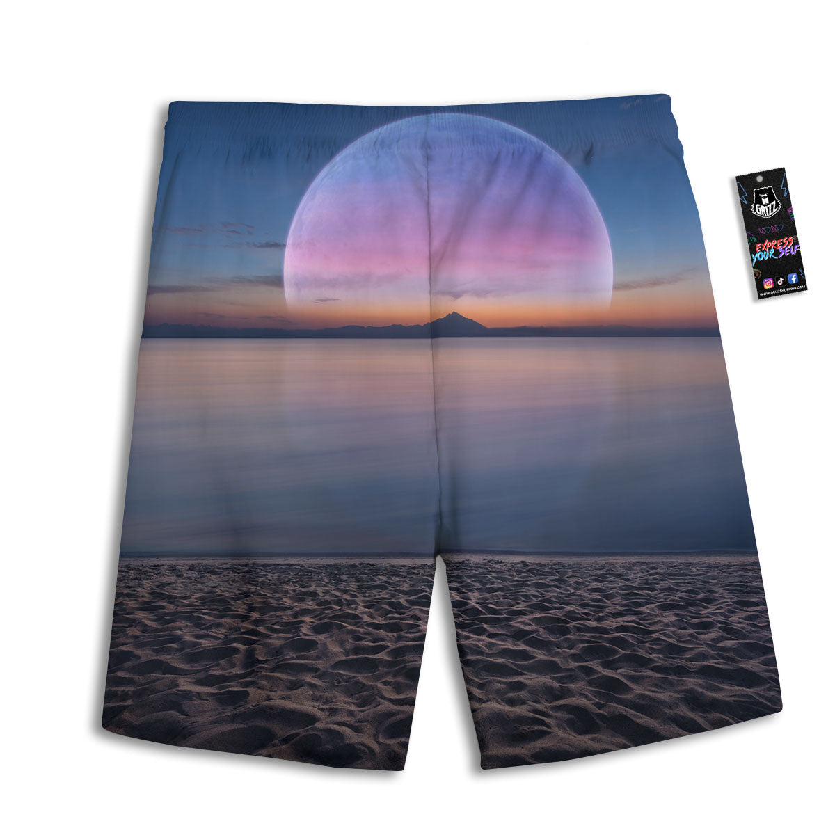 Moon And Beach Print Men's Athletic Shorts