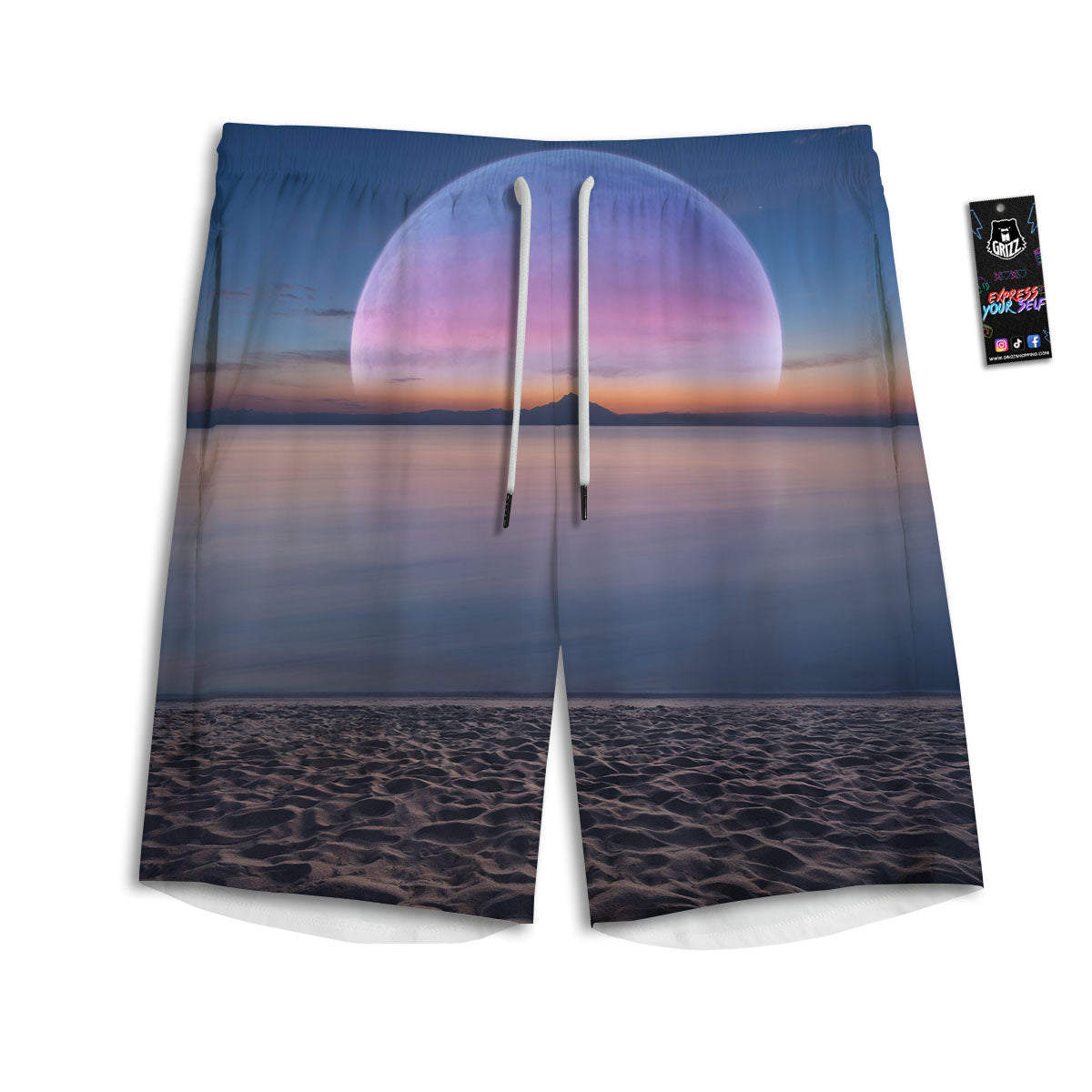 Moon And Beach Print Men's Athletic Shorts