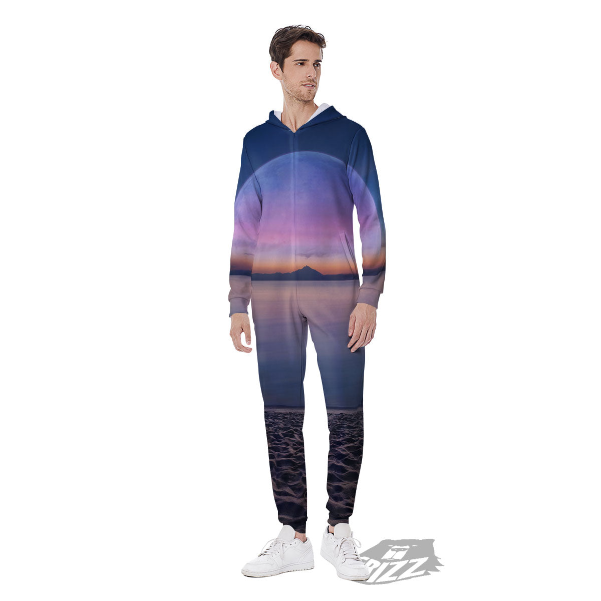Moon And Beach Print Men's Jumpsuit-grizzshop