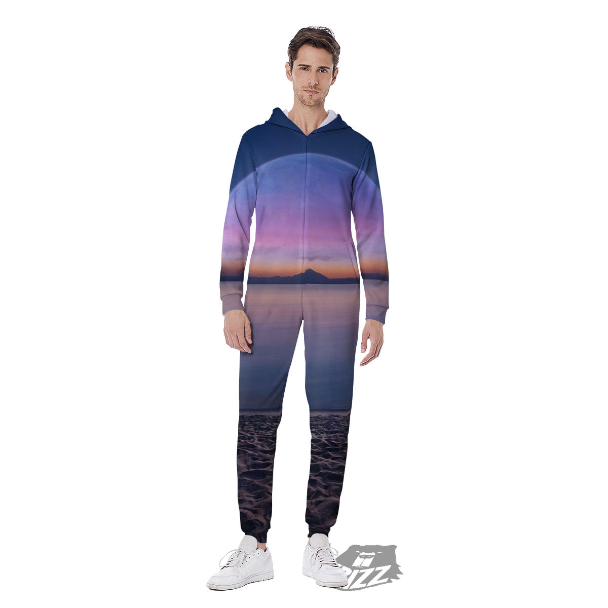 Moon And Beach Print Men's Jumpsuit-grizzshop