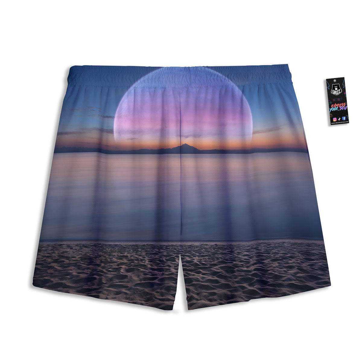 Moon And Beach Print Mesh Shorts
