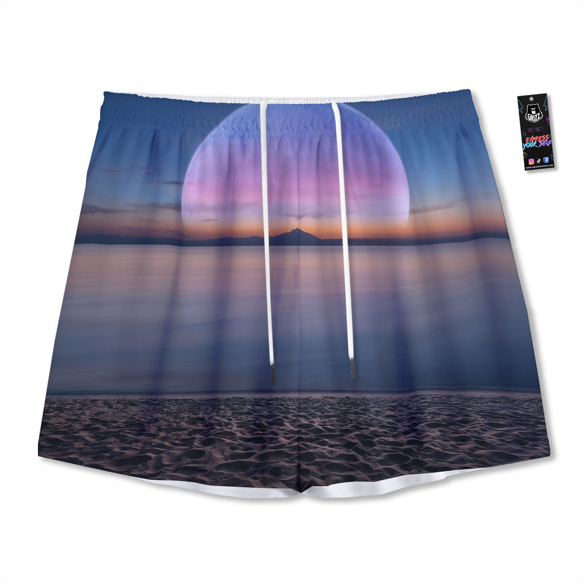 Moon And Beach Print Mesh Shorts