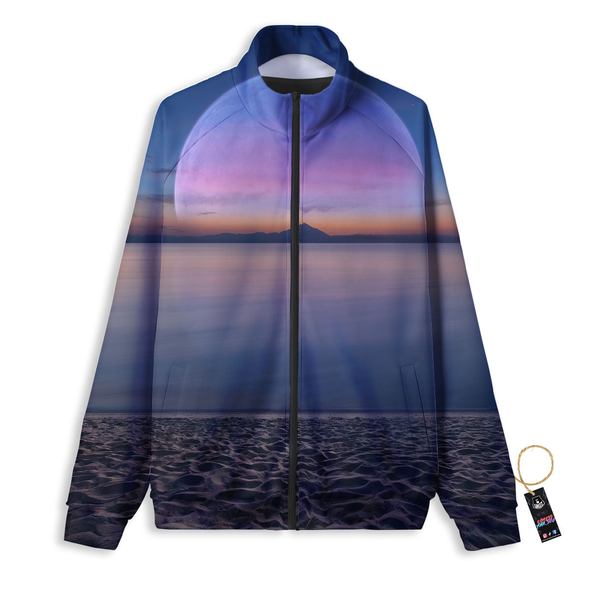 Moon And Beach Print Track Jacket-grizzshop