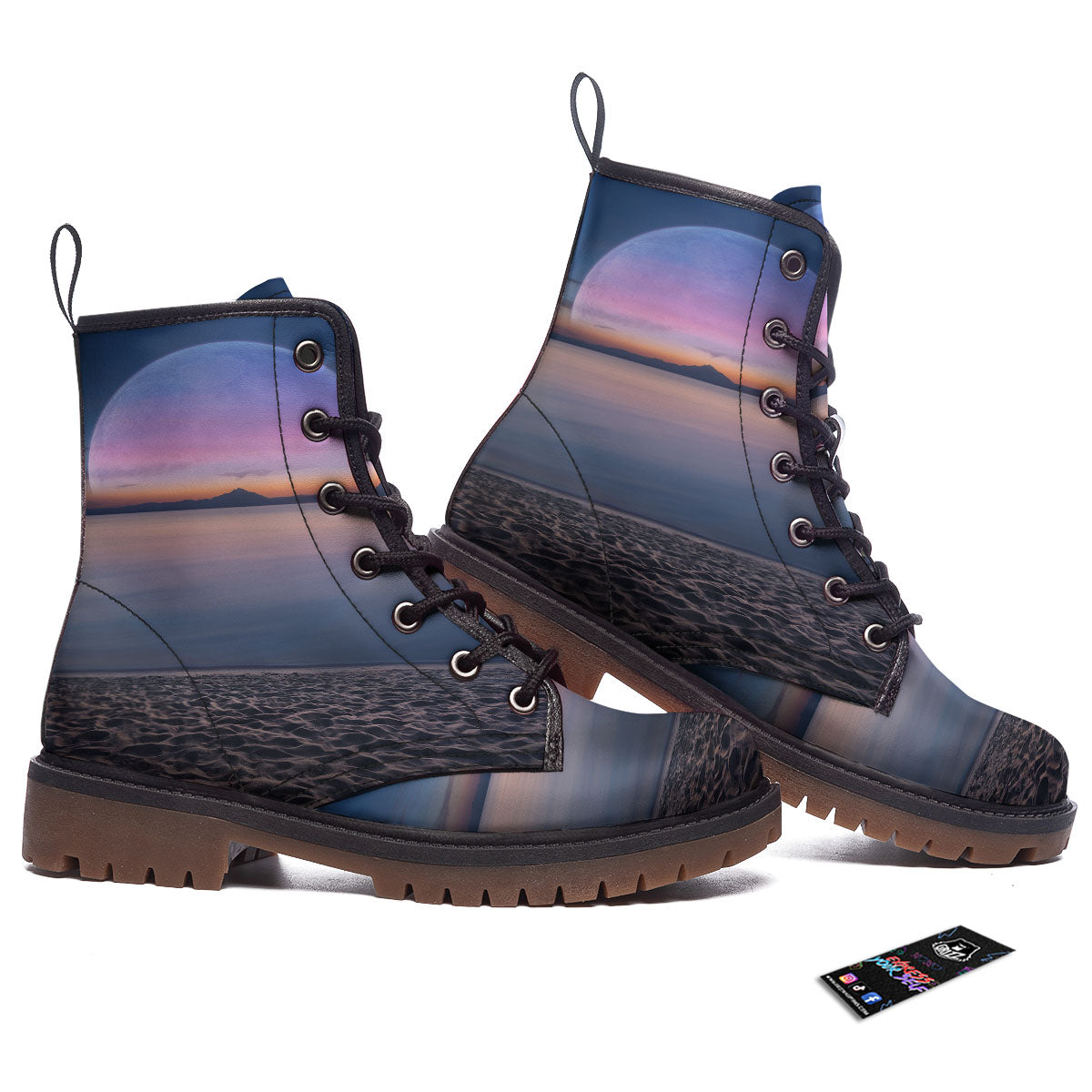 Moon And Beach Print Work Boots-grizzshop