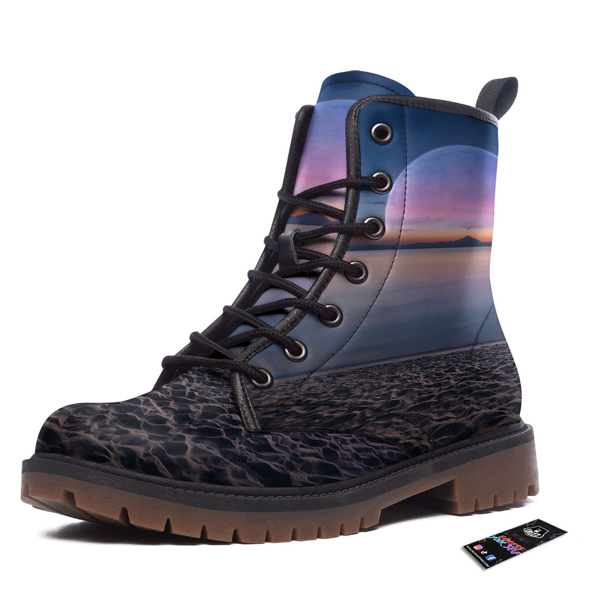 Moon And Beach Print Work Boots-grizzshop