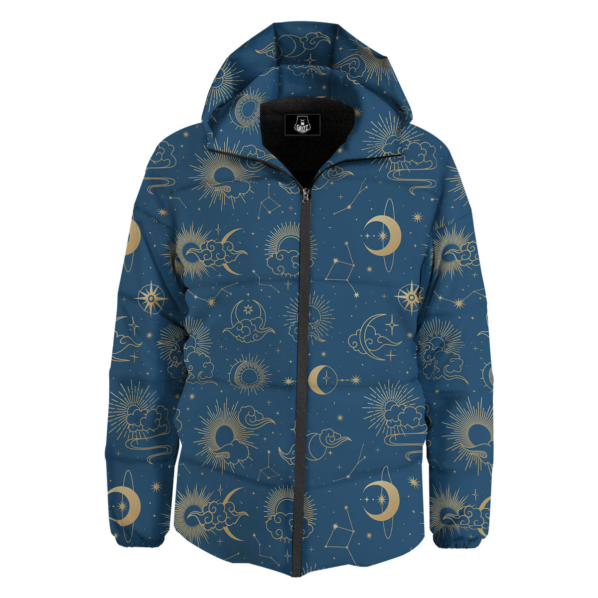 Moon And Blue Sun Print Pattern Down Jacket-grizzshop