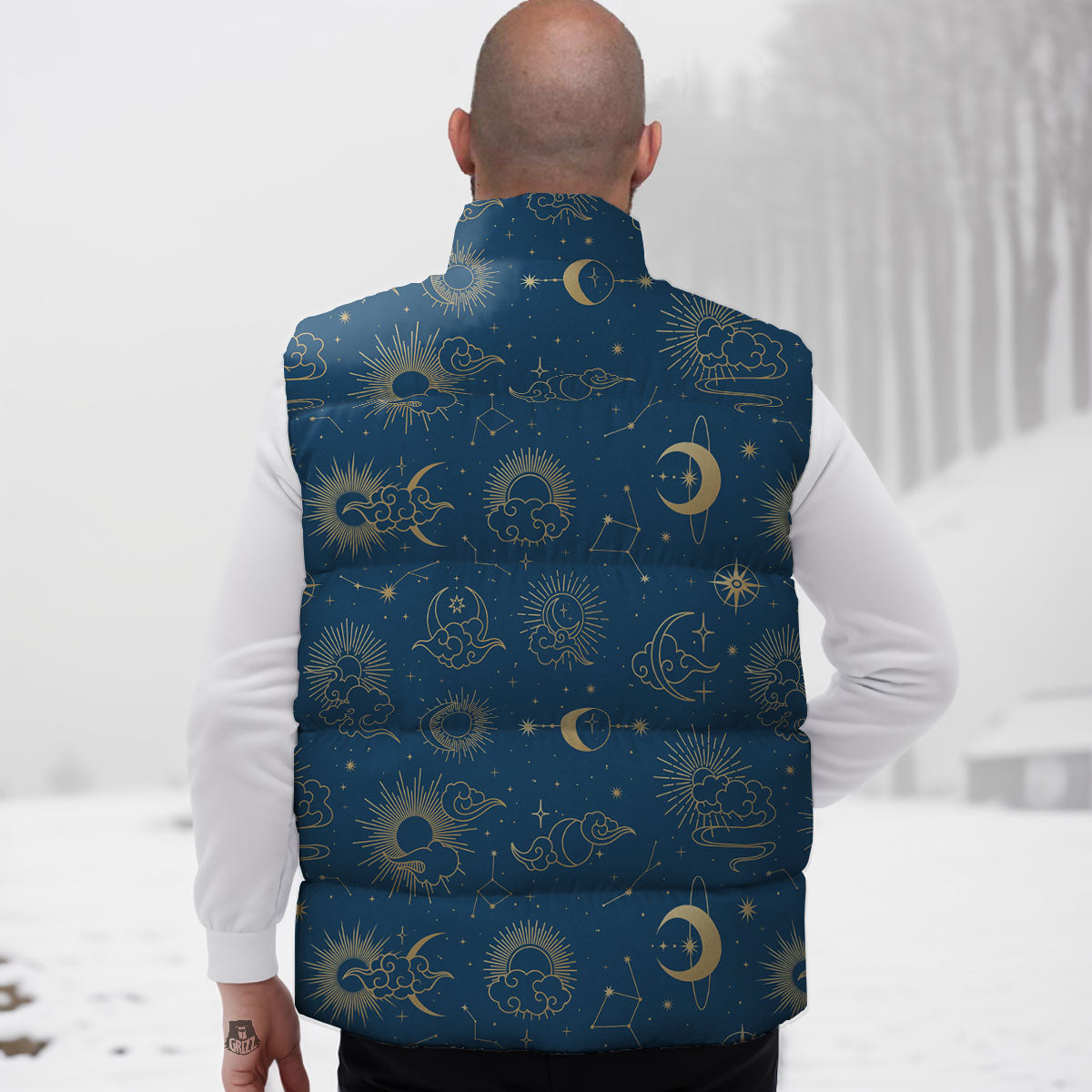 Moon And Blue Sun Print Pattern Down Vest
