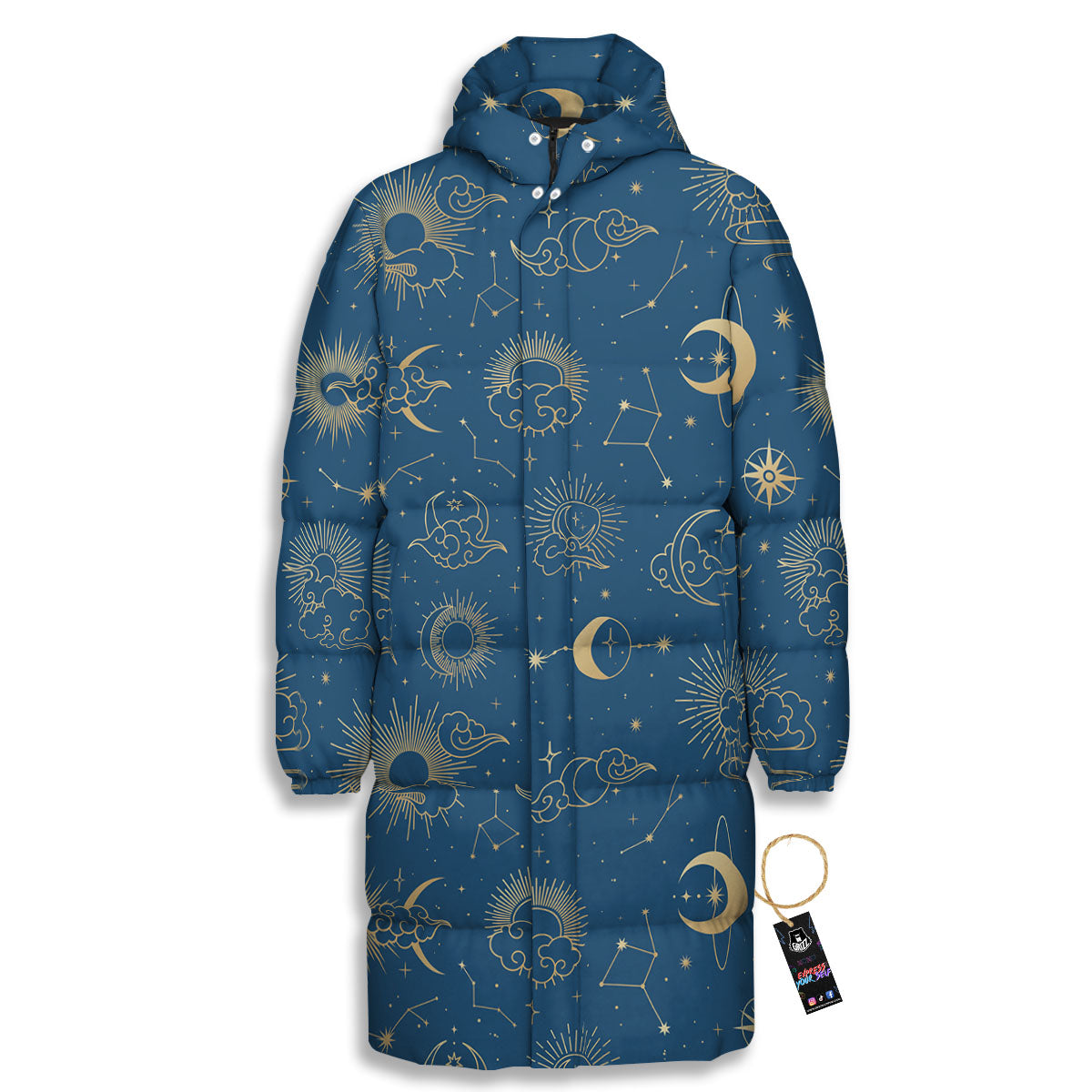 Moon And Blue Sun Print Pattern Long Down Jacket-grizzshop