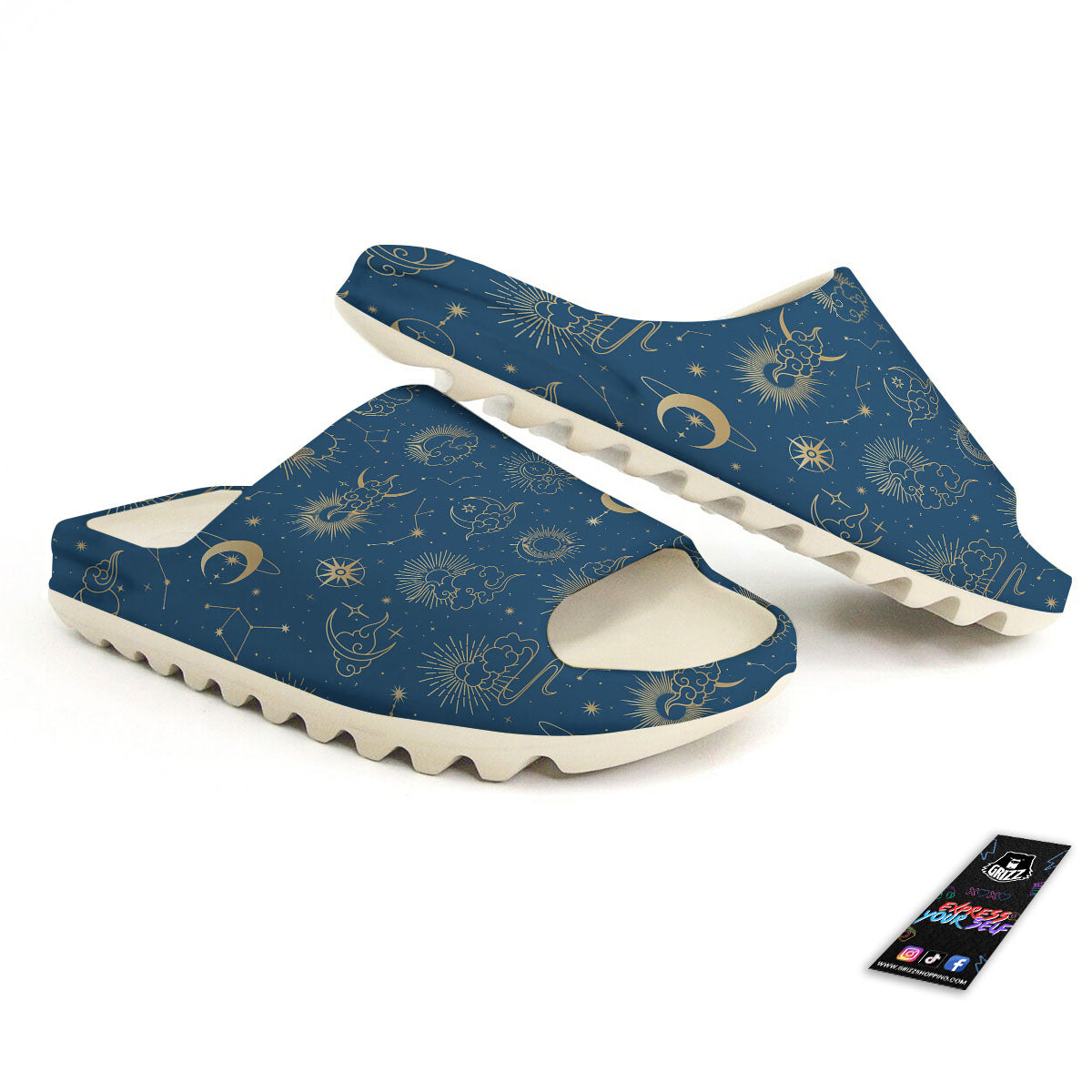 Moon And Blue Sun Print Pattern Sandals-grizzshop
