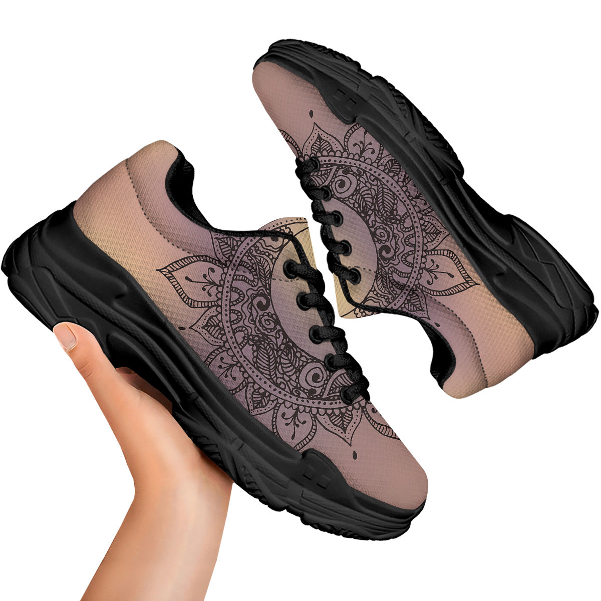Moon And Bohemian Sun Print Black Chunky Shoes-grizzshop