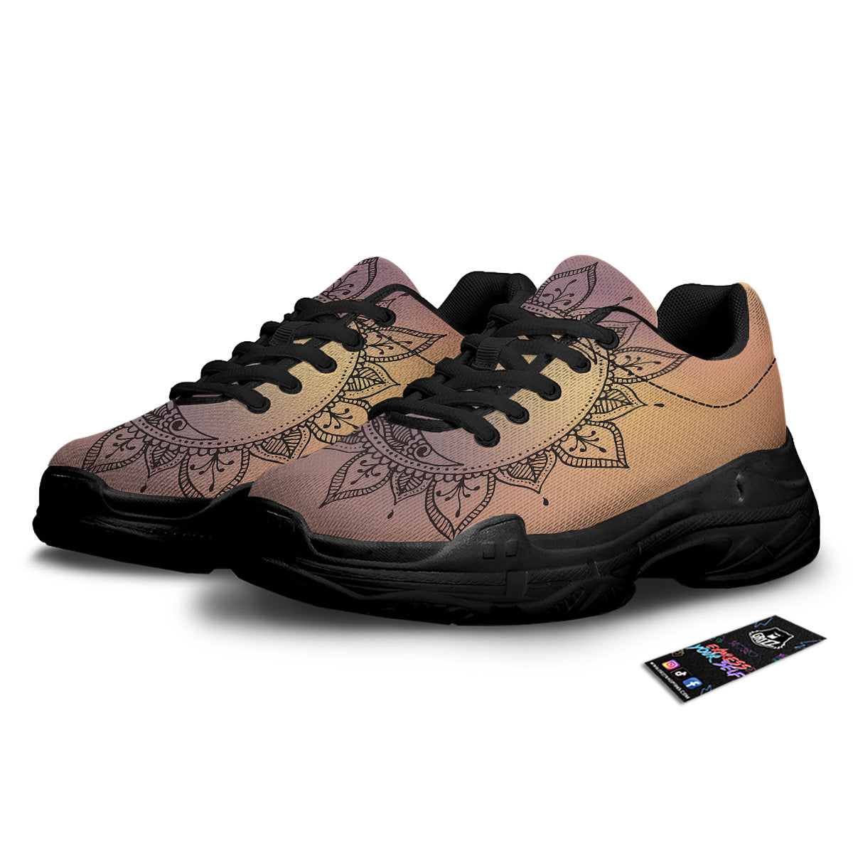 Moon And Bohemian Sun Print Black Chunky Shoes-grizzshop