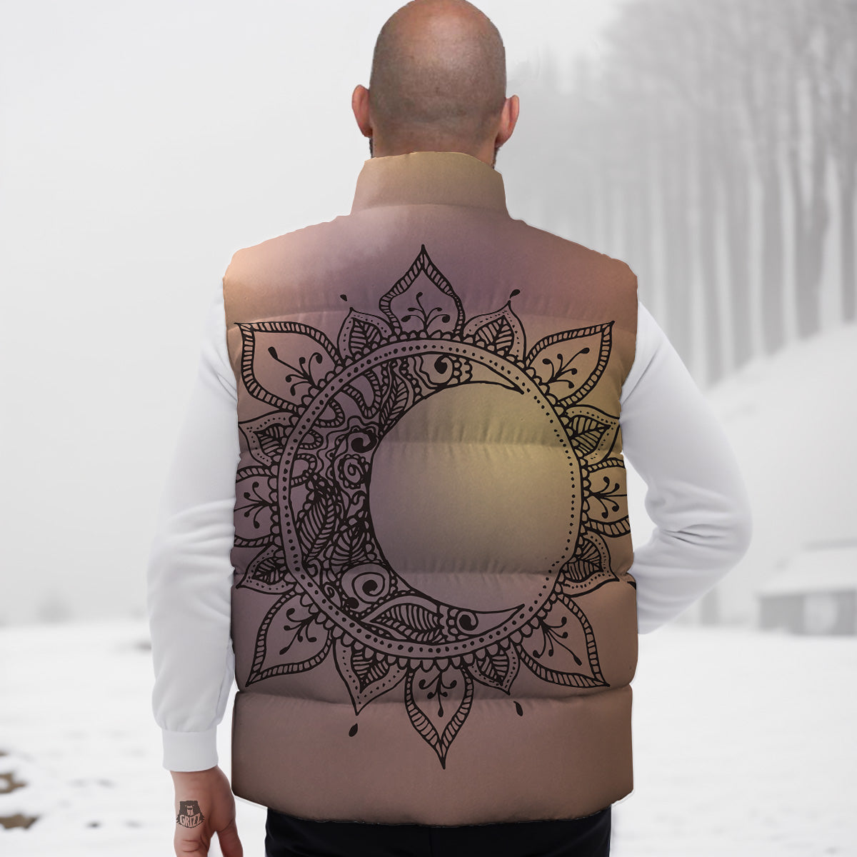 Moon And Bohemian Sun Print Down Vest