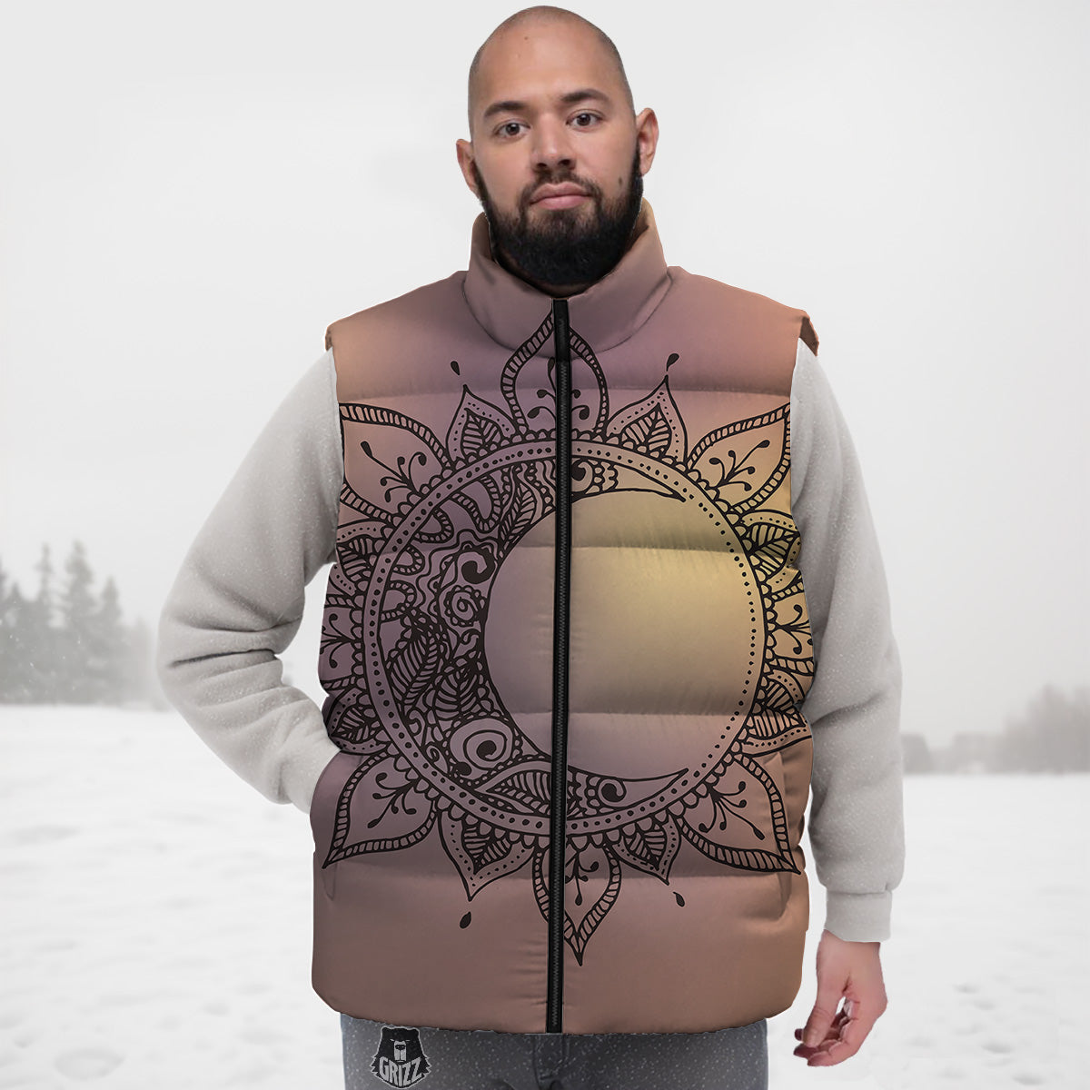 Moon And Bohemian Sun Print Down Vest