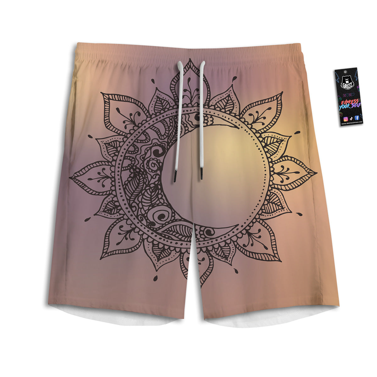 Moon And Bohemian Sun Print Men's Athletic Shorts