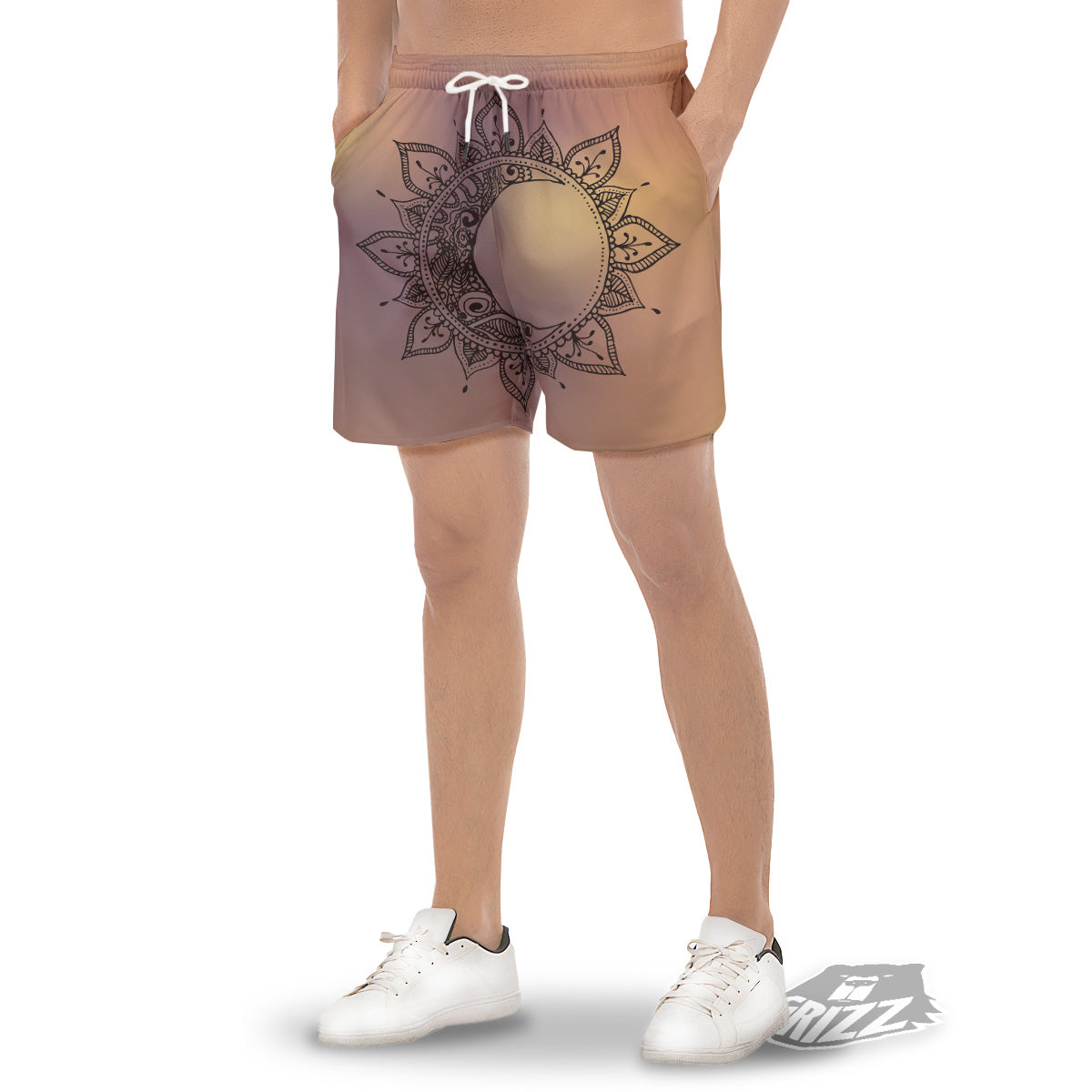 Moon And Bohemian Sun Print Men's Gym Shorts-grizzshop