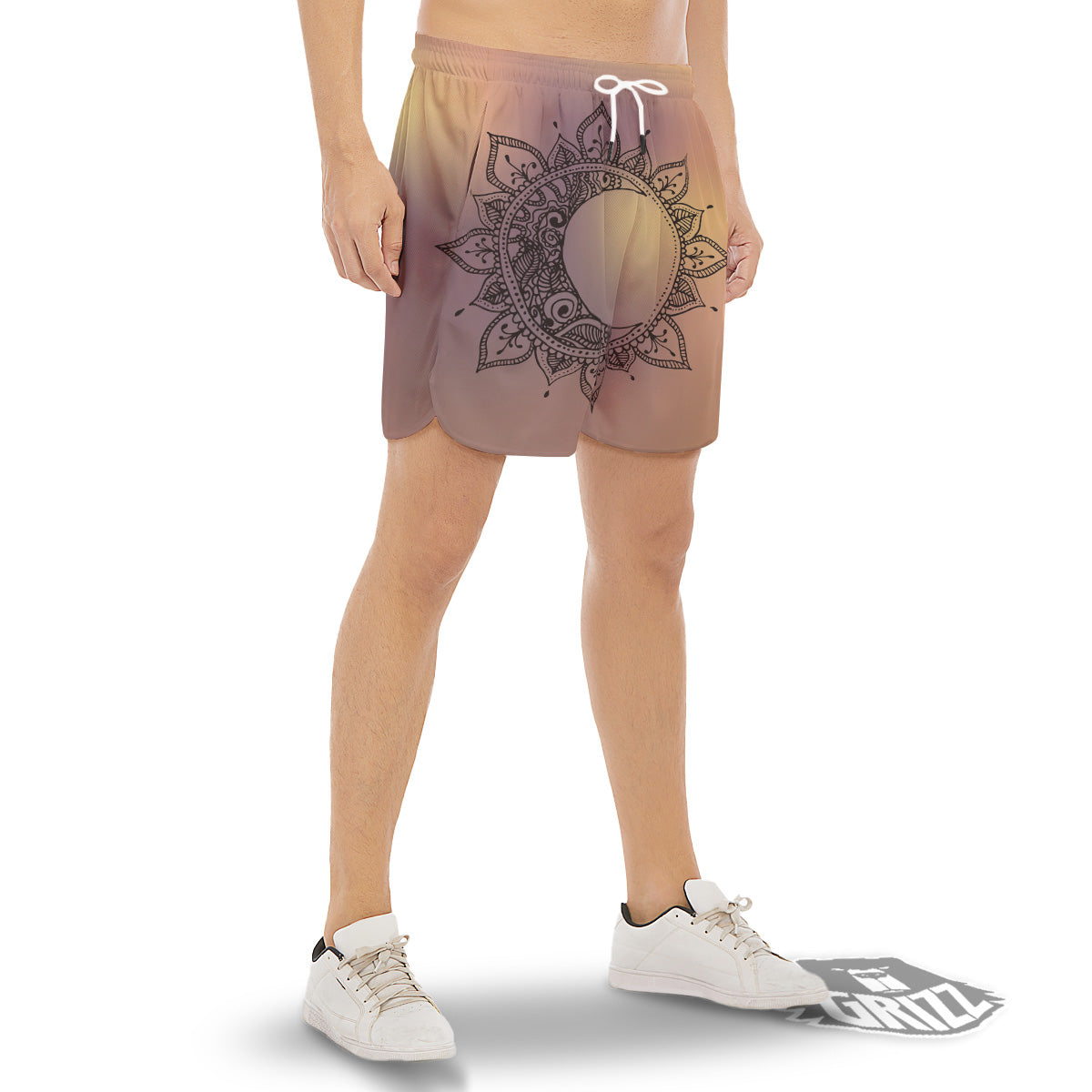 Moon And Bohemian Sun Print Men's Gym Shorts-grizzshop