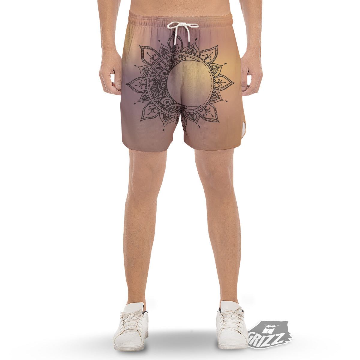 Moon And Bohemian Sun Print Men's Gym Shorts-grizzshop