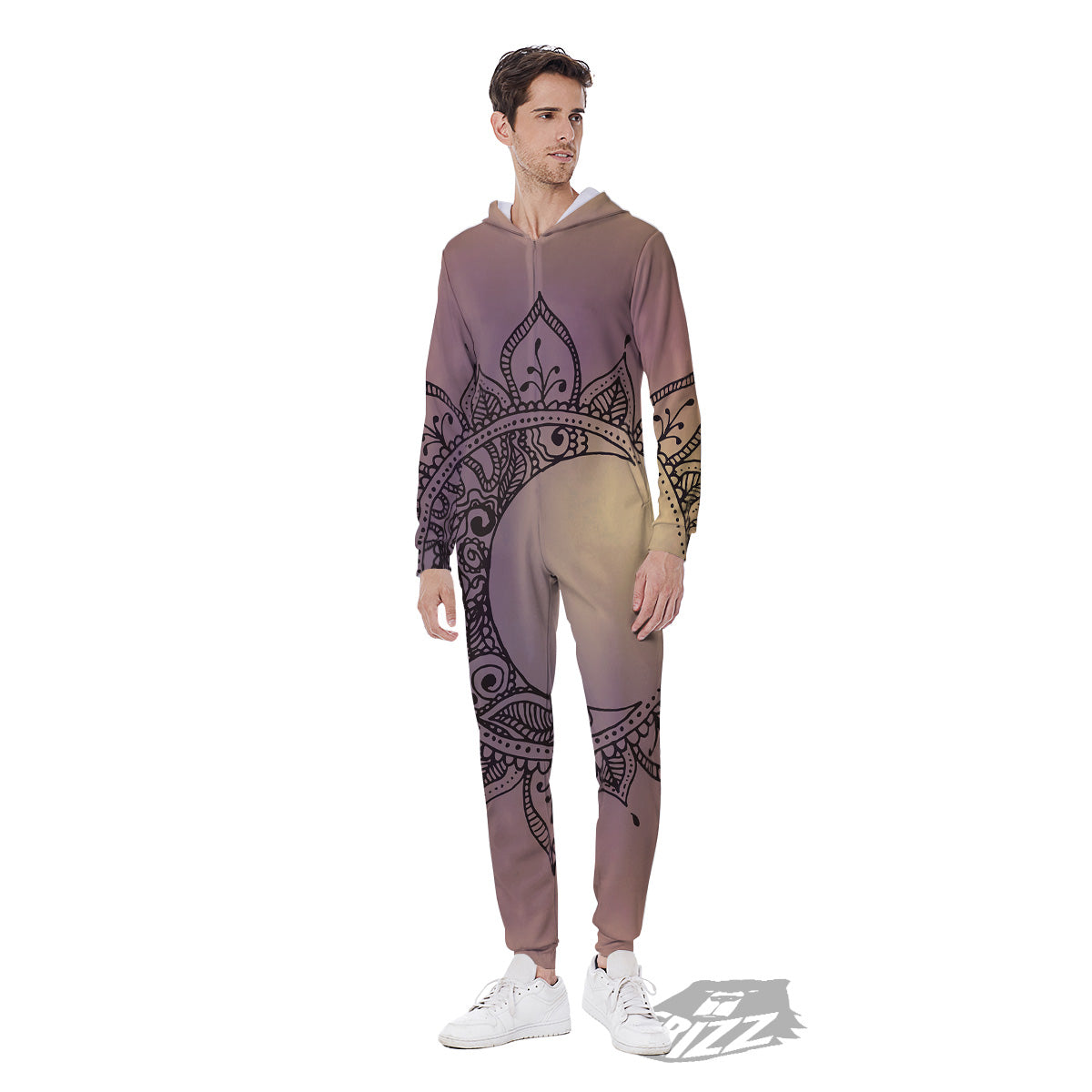Moon And Bohemian Sun Print Men's Jumpsuit-grizzshop