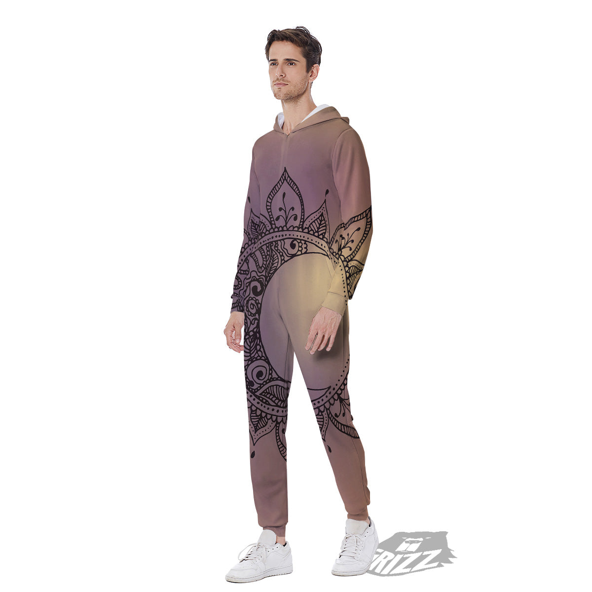 Moon And Bohemian Sun Print Men's Jumpsuit-grizzshop