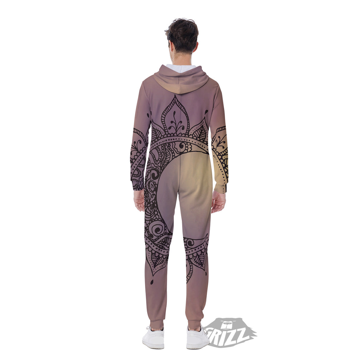Moon And Bohemian Sun Print Men's Jumpsuit-grizzshop