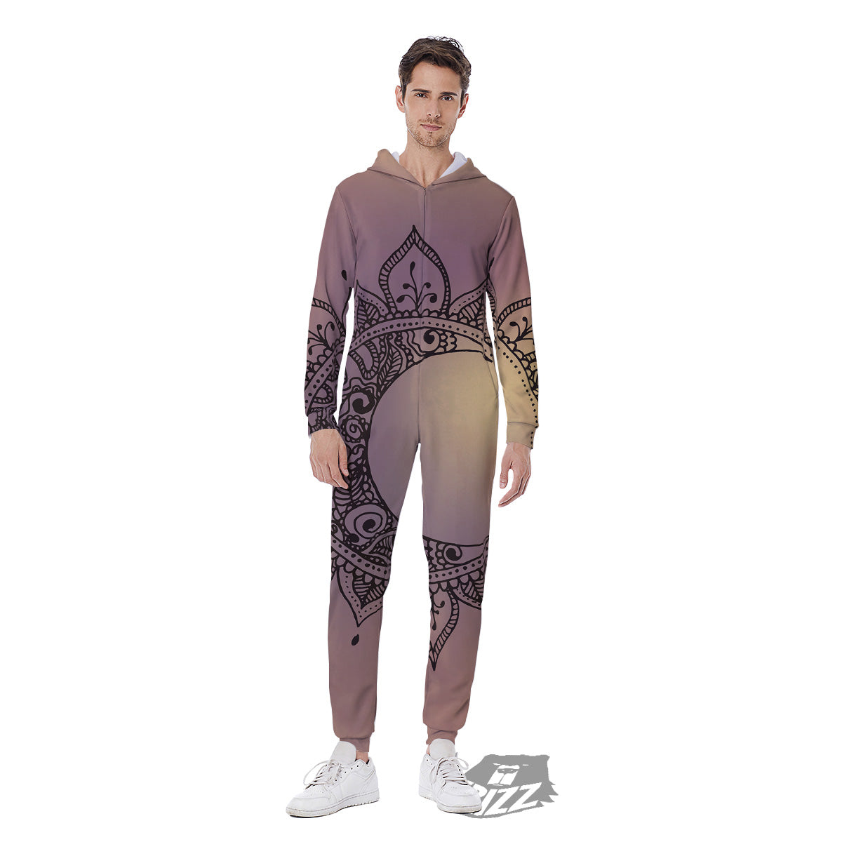 Moon And Bohemian Sun Print Men's Jumpsuit-grizzshop