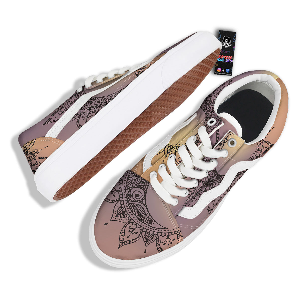 Moon And Bohemian Sun Print Skate Shoes-grizzshop