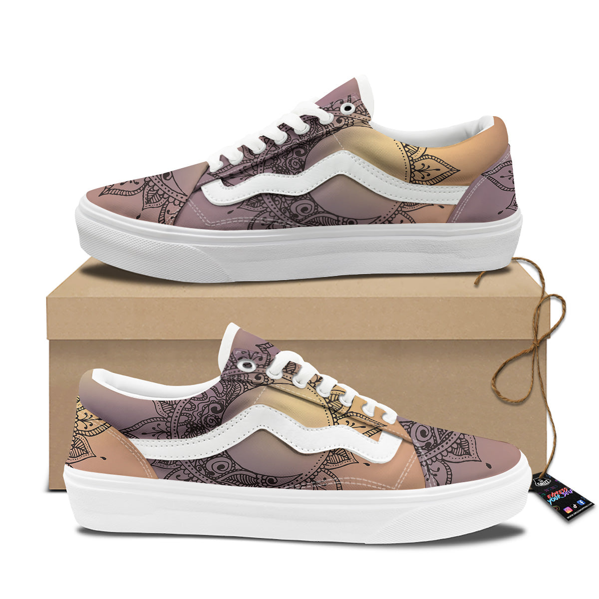 Moon And Bohemian Sun Print Skate Shoes-grizzshop