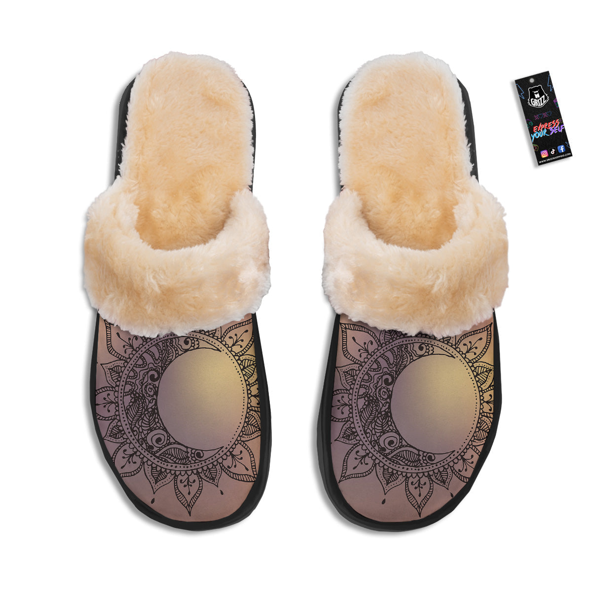 Moon And Bohemian Sun Print Slippers-grizzshop
