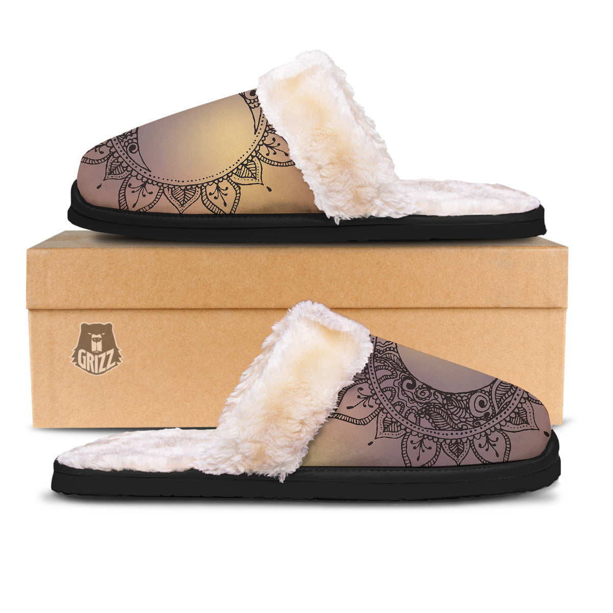 Moon And Bohemian Sun Print Slippers-grizzshop