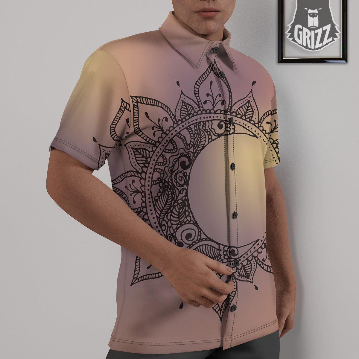 Moon And Bohemian Sun Print Untucked Shirts-grizzshop