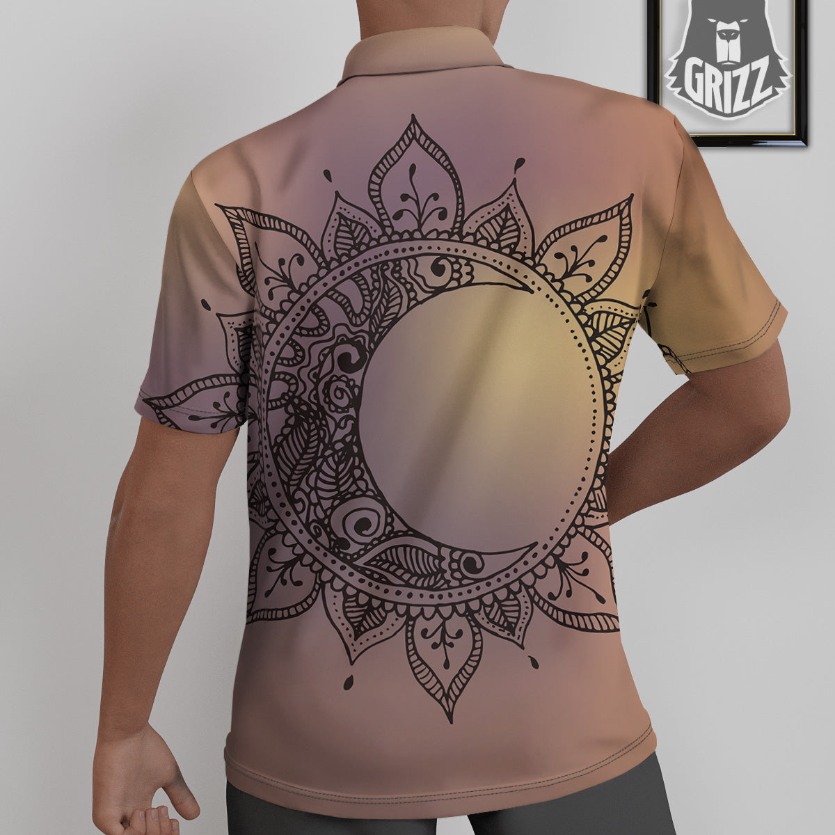 Moon And Bohemian Sun Print Untucked Shirts-grizzshop