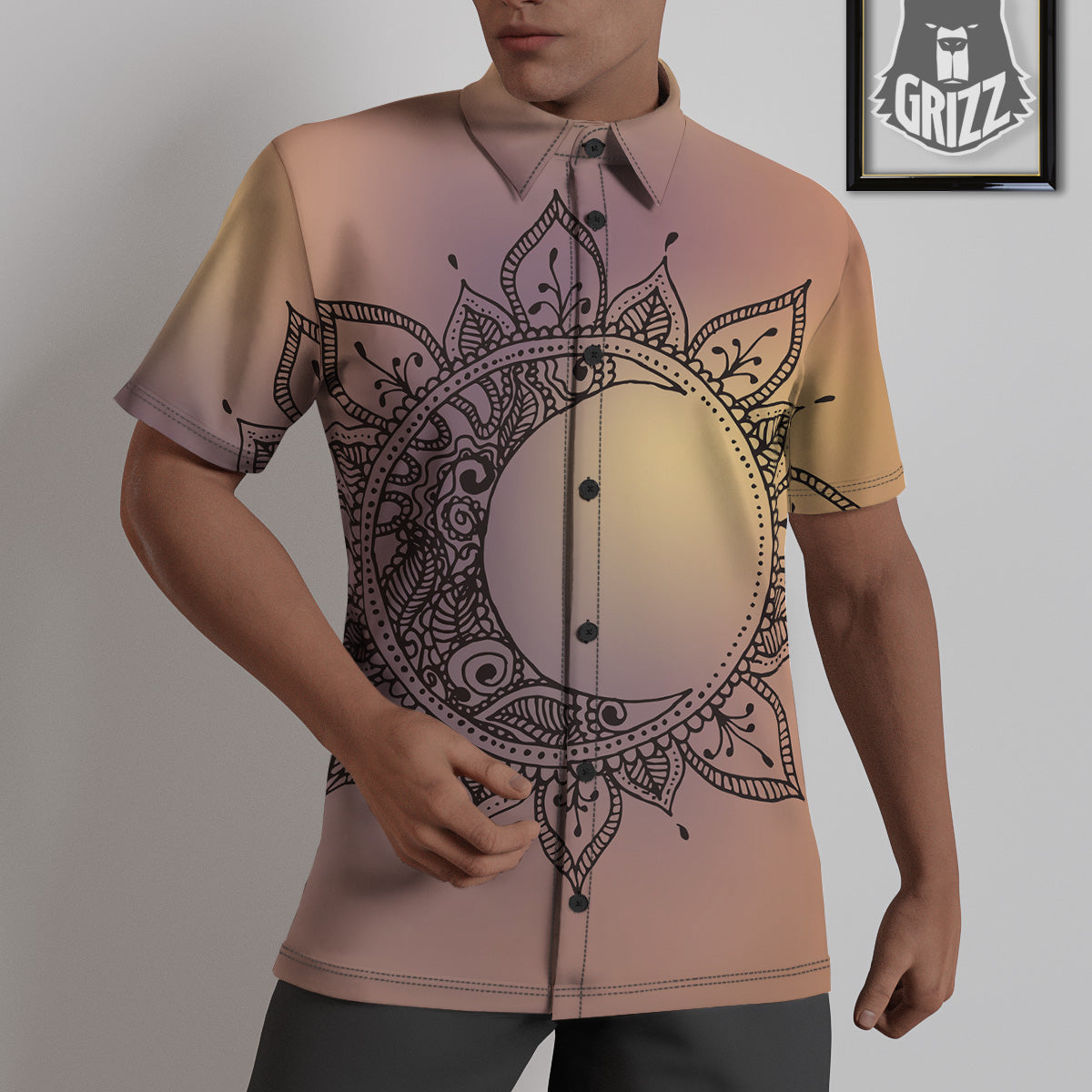 Moon And Bohemian Sun Print Untucked Shirts-grizzshop