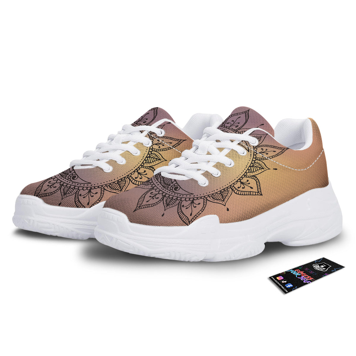 Moon And Bohemian Sun Print White Chunky Shoes-grizzshop