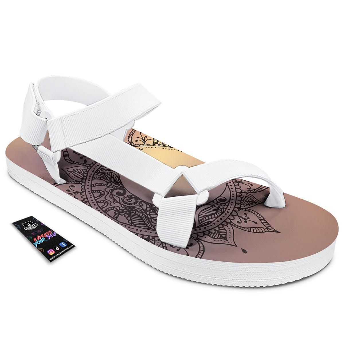 Moon And Bohemian Sun Print White Open Toe Sandals-grizzshop