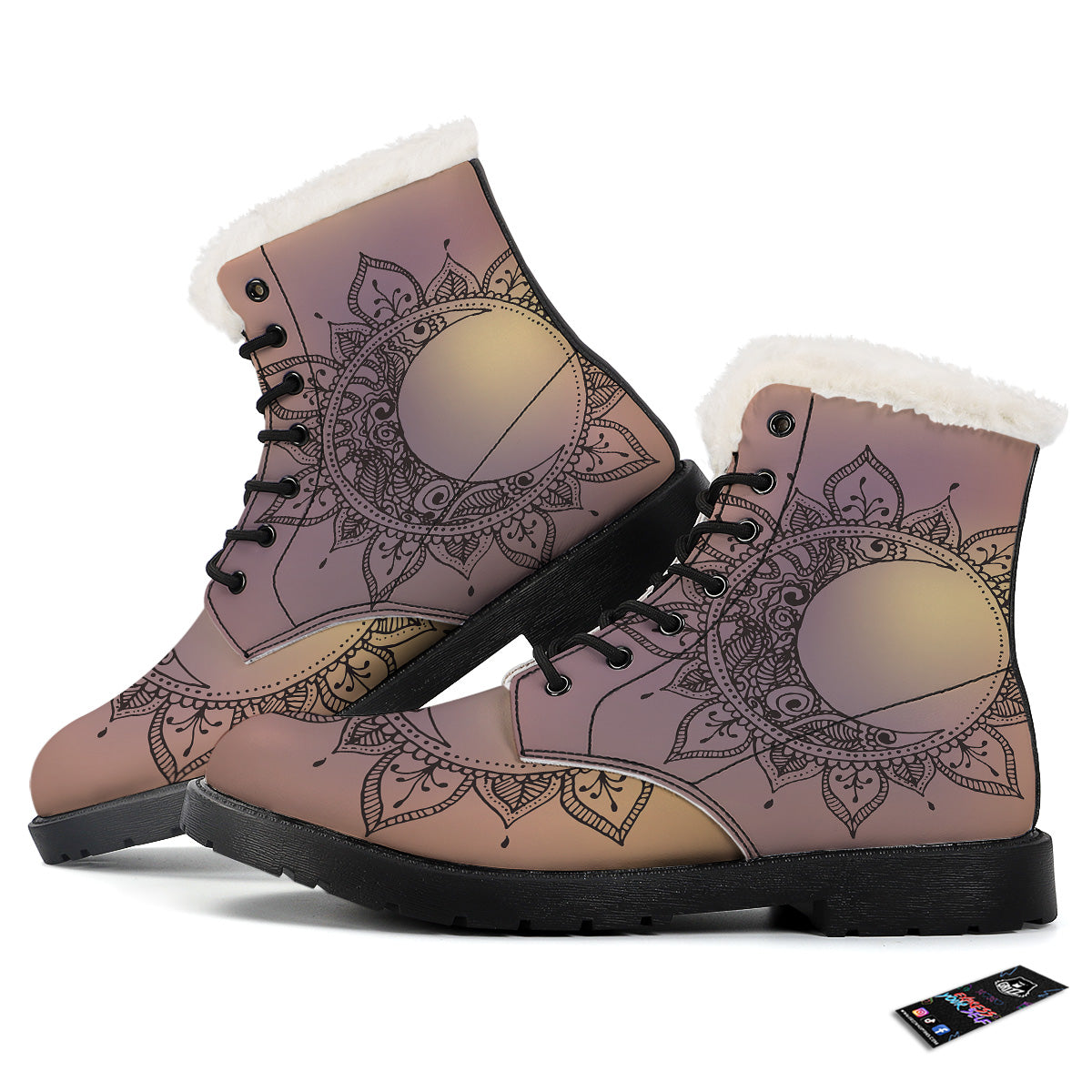 Moon And Bohemian Sun Print Winter Boots-grizzshop