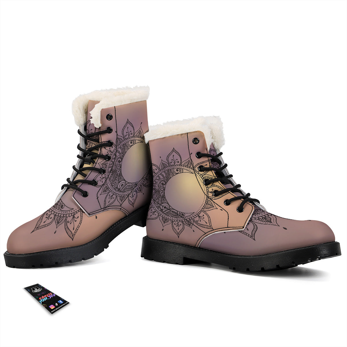 Moon And Bohemian Sun Print Winter Boots-grizzshop