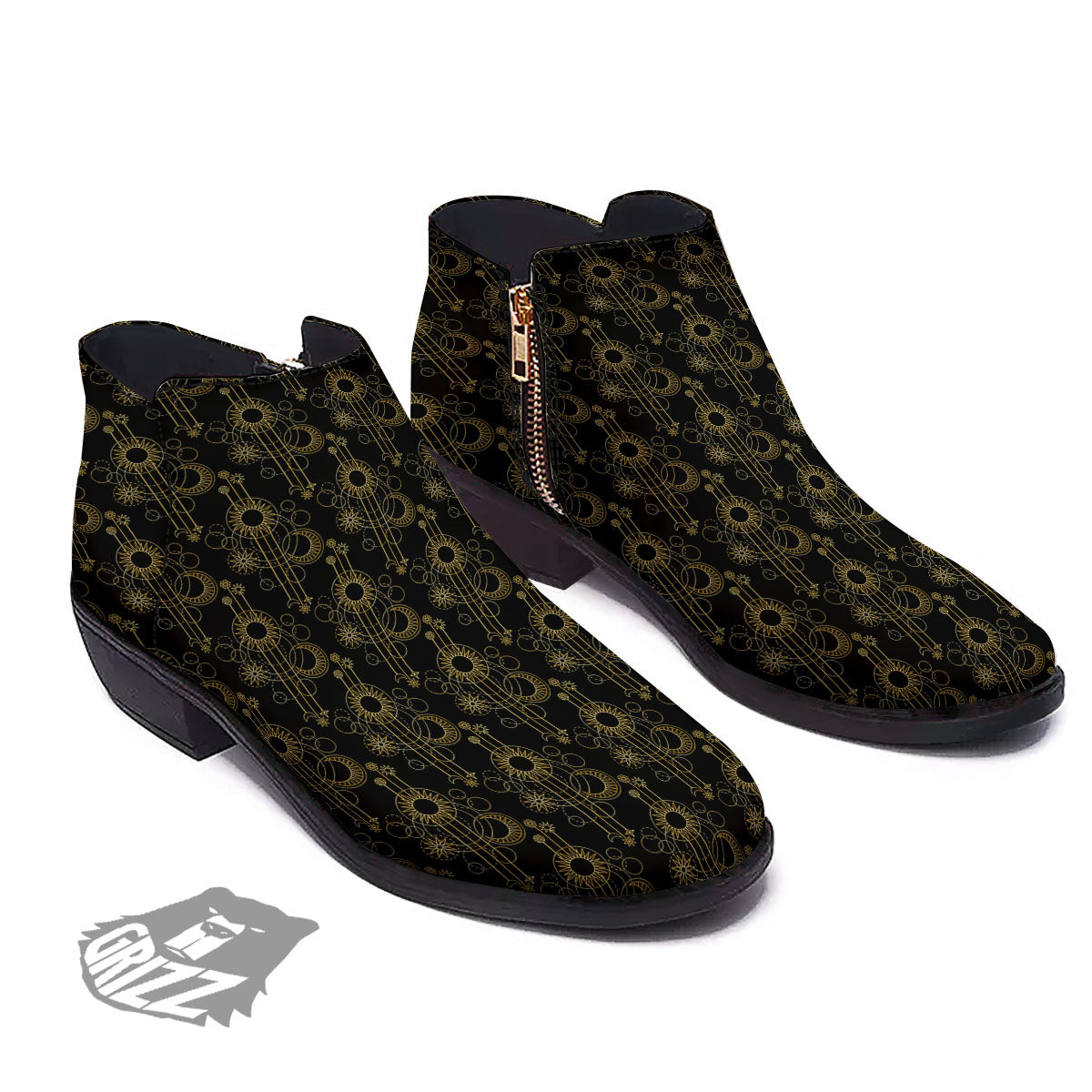 Moon And Boho Sun Print Pattern Ankle Boots-grizzshop