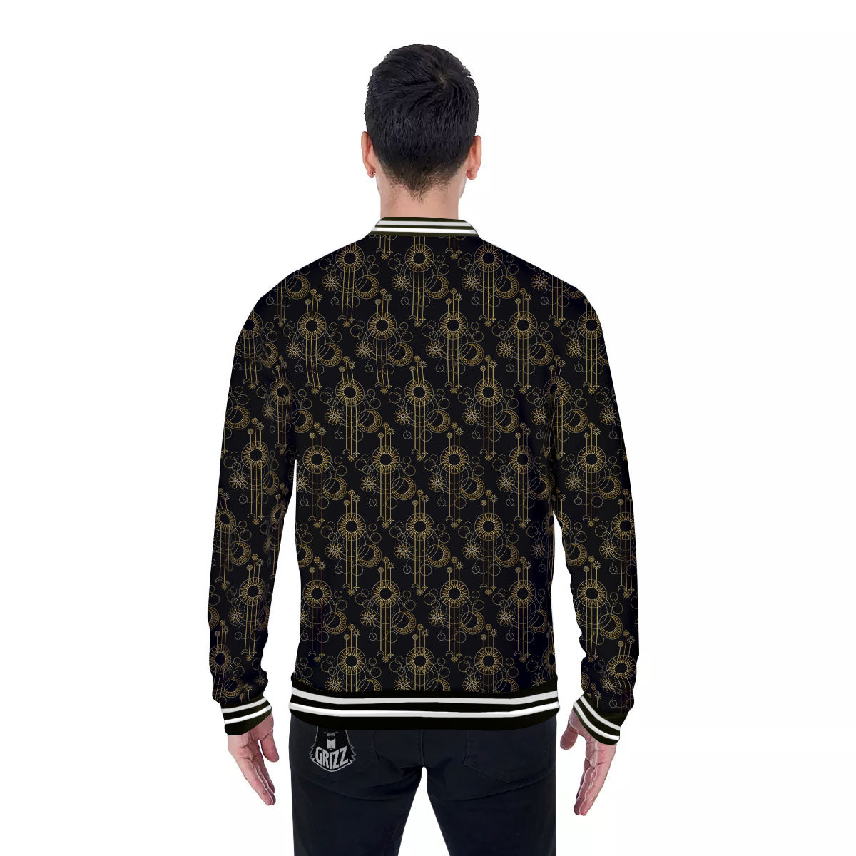 Moon And Boho Sun Print Pattern Baseball Jacket-grizzshop
