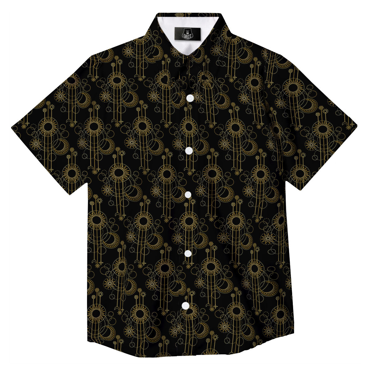 Moon And Boho Sun Print Pattern Button Up Shirt-grizzshop