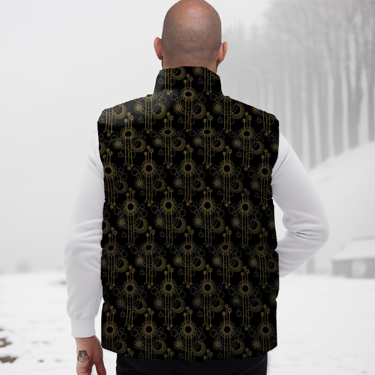 Moon And Boho Sun Print Pattern Down Vest