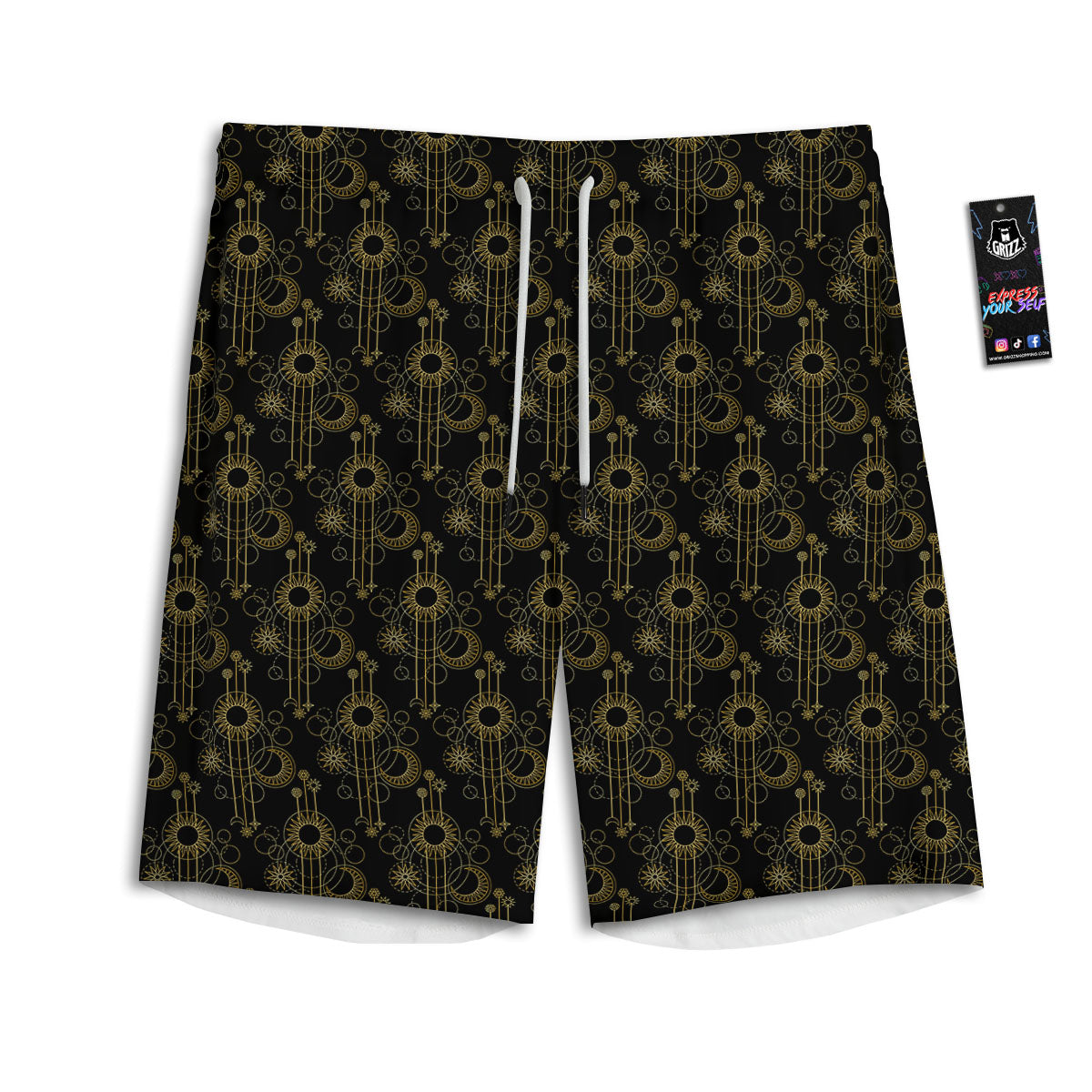 Moon And Boho Sun Print Pattern Men's Athletic Shorts