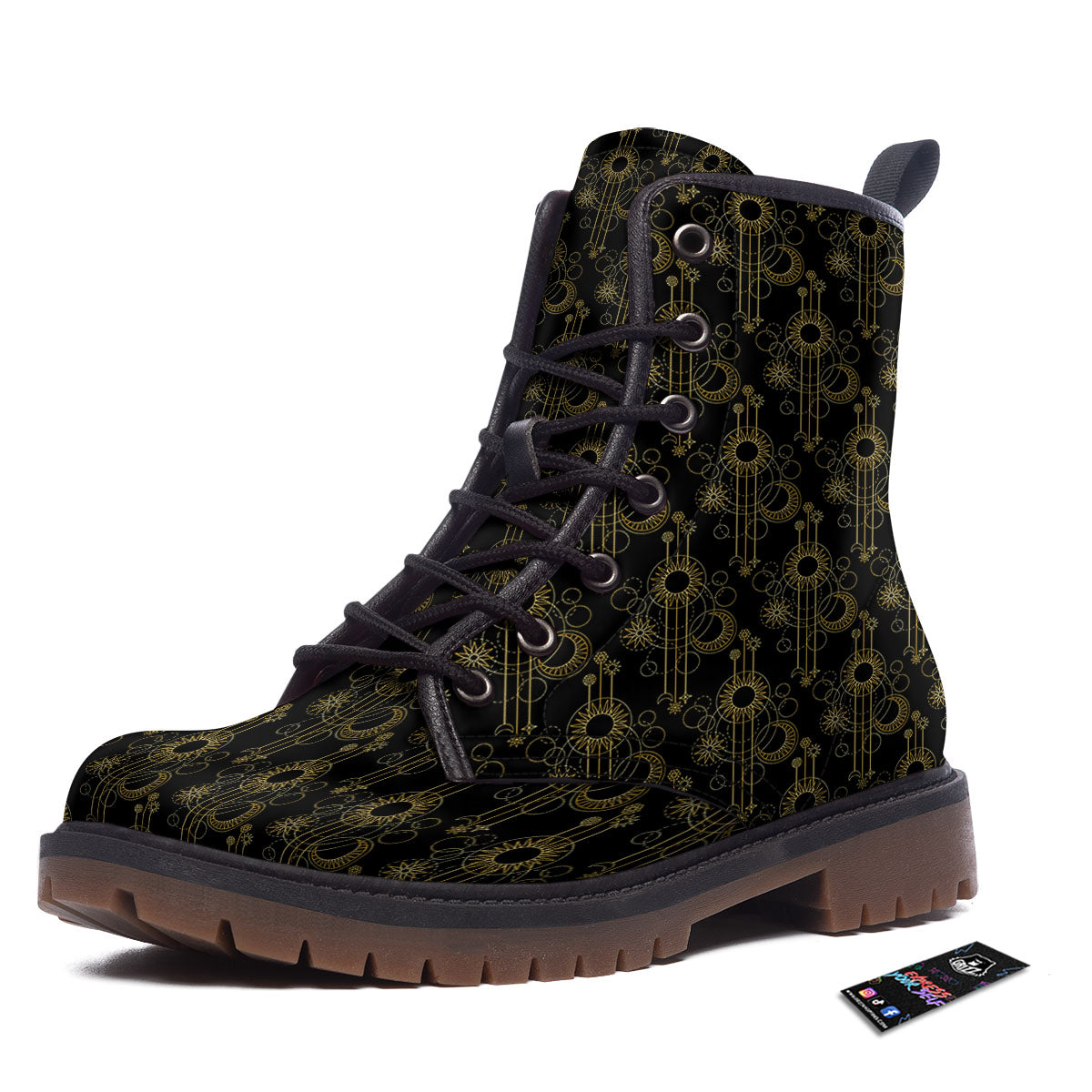 Moon And Boho Sun Print Pattern Work Boots-grizzshop