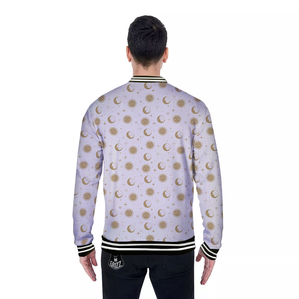 Moon And Gold Sun Print Pattern Baseball Jacket-grizzshop