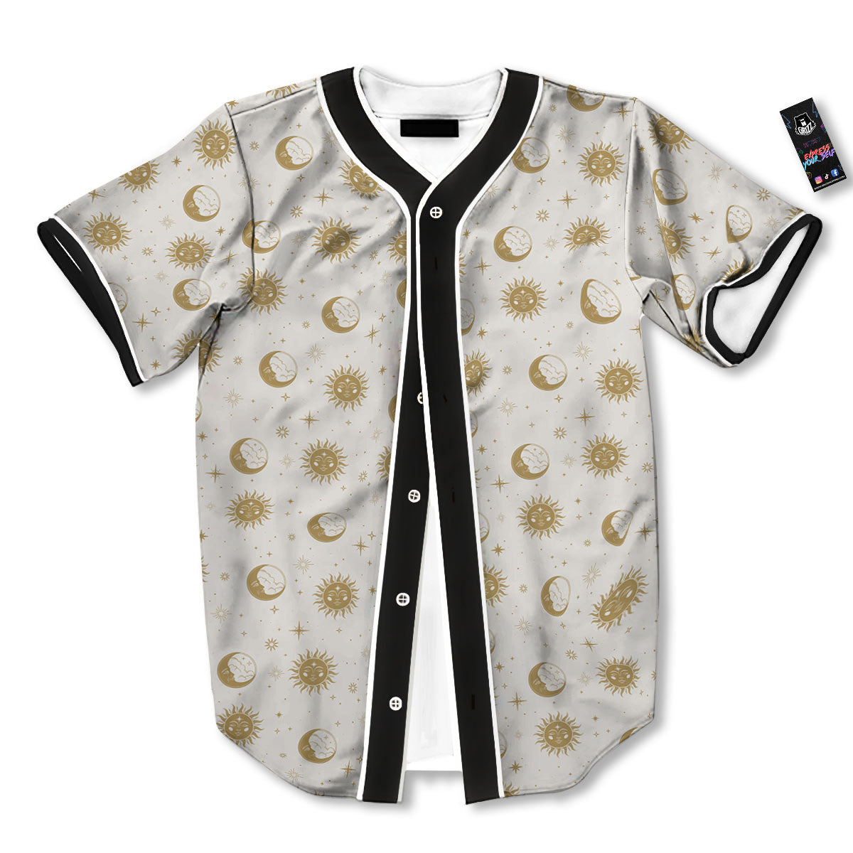 Moon And Gold Sun Print Pattern Baseball Jersey-grizzshop