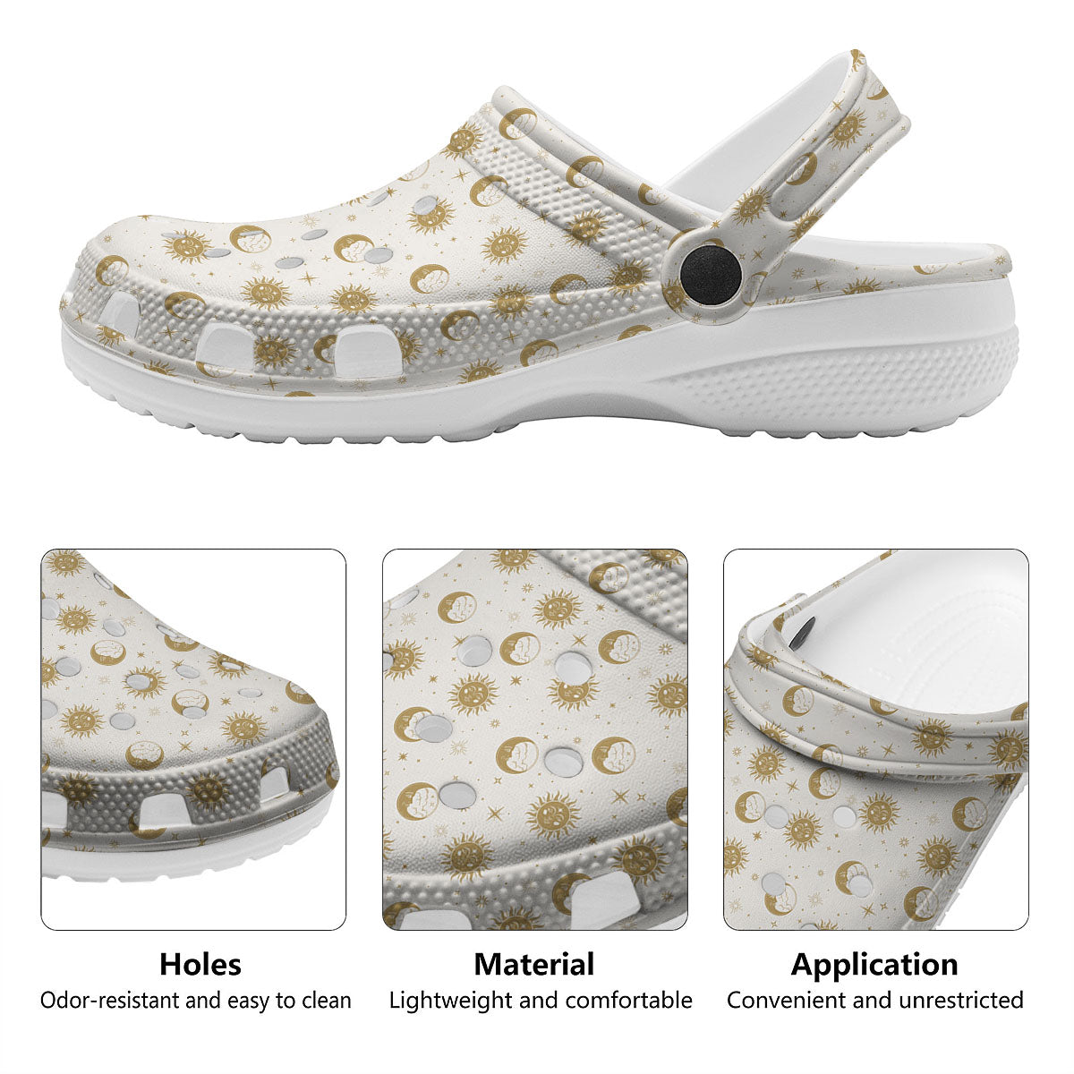 Moon And Gold Sun Print Pattern Clog-grizzshop