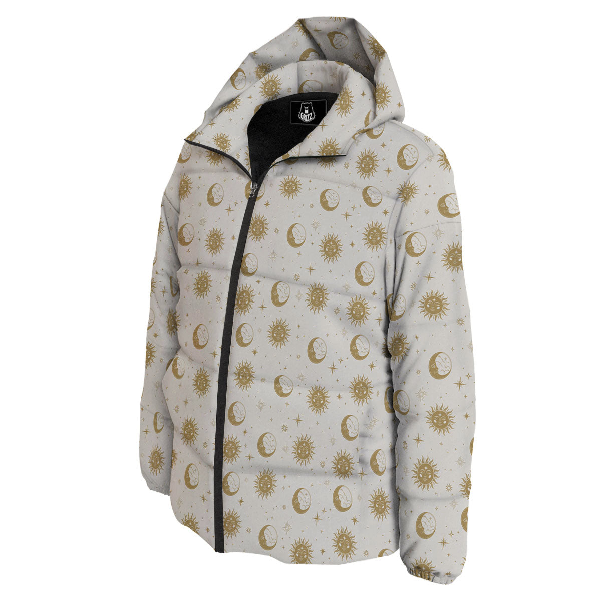 Moon And Gold Sun Print Pattern Down Jacket-grizzshop