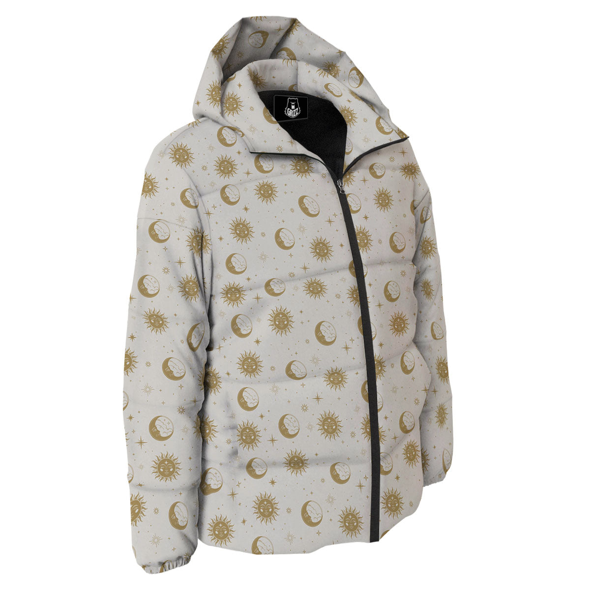 Moon And Gold Sun Print Pattern Down Jacket-grizzshop